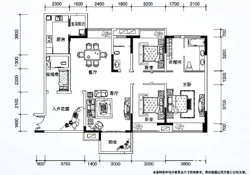 恒基翔龙江畔户型图 户型图(f)四室两厅一厨两卫 套内面积132㎡ 132㎡