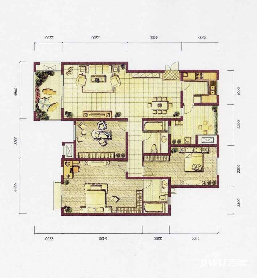 江与城江与城户型图 三房二厅二卫-套内面积132平方米-67套