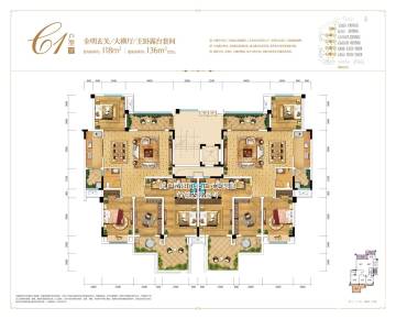 金科天宸户型图 花园洋房三层c1户型 136㎡