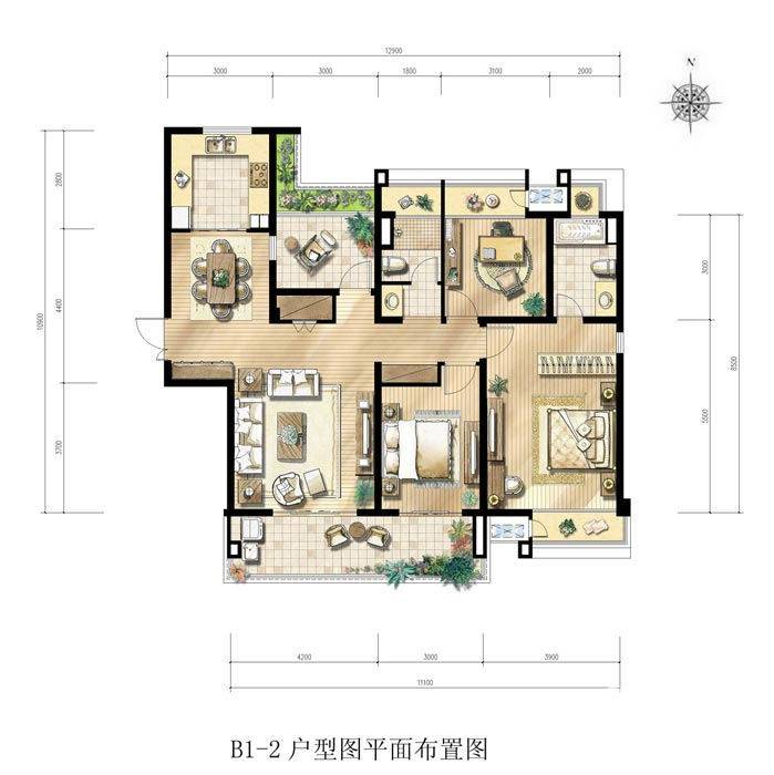 南京金地自在城商铺金地自在墅户型图 三期b1-2型三室