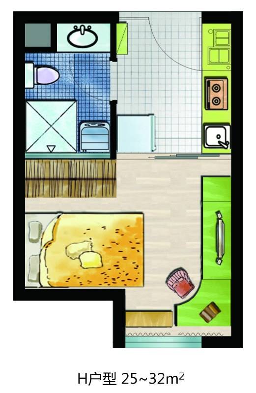 蓝岸live科技青年街区户型图 h户型 28㎡