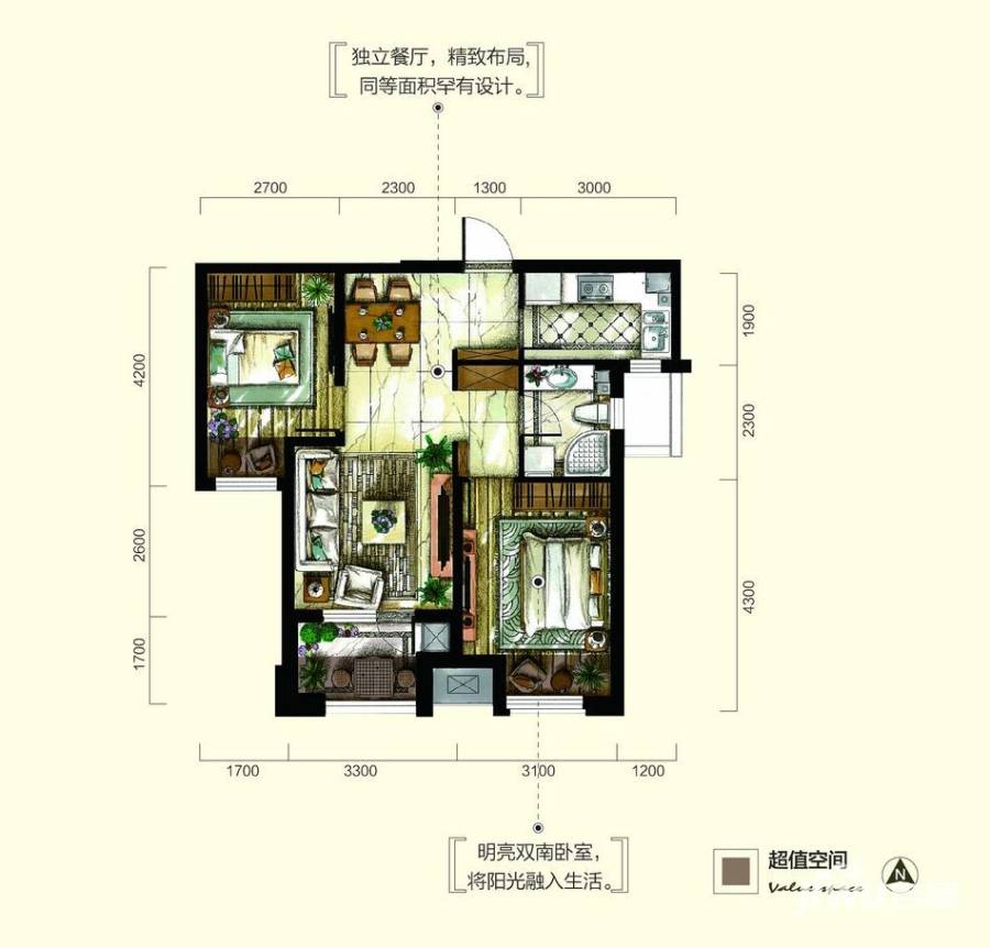 大华锦绣华城大华锦绣华城户型图 三期温情时光户型两室一厅一卫 78㎡