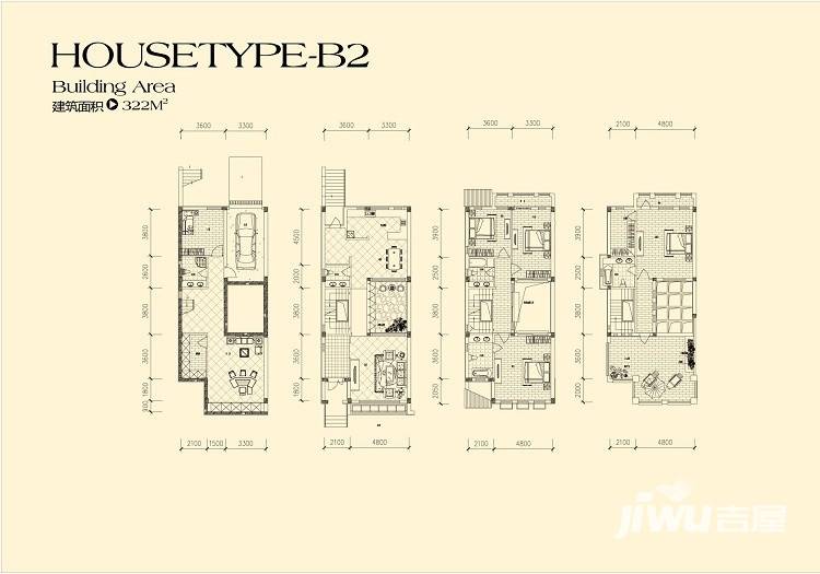 阳光地中海户型图 b2型别墅 322㎡