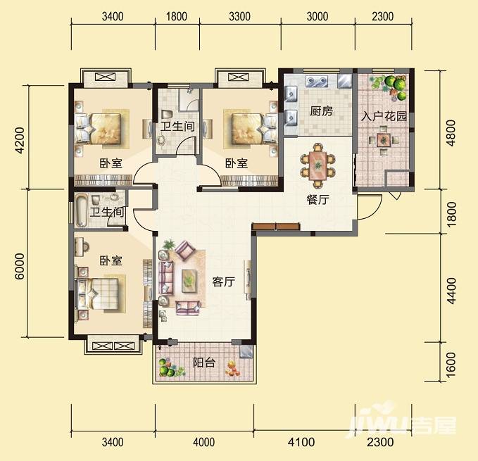 宁港·盛世嘉园户型图 3#楼d户型 134.99㎡