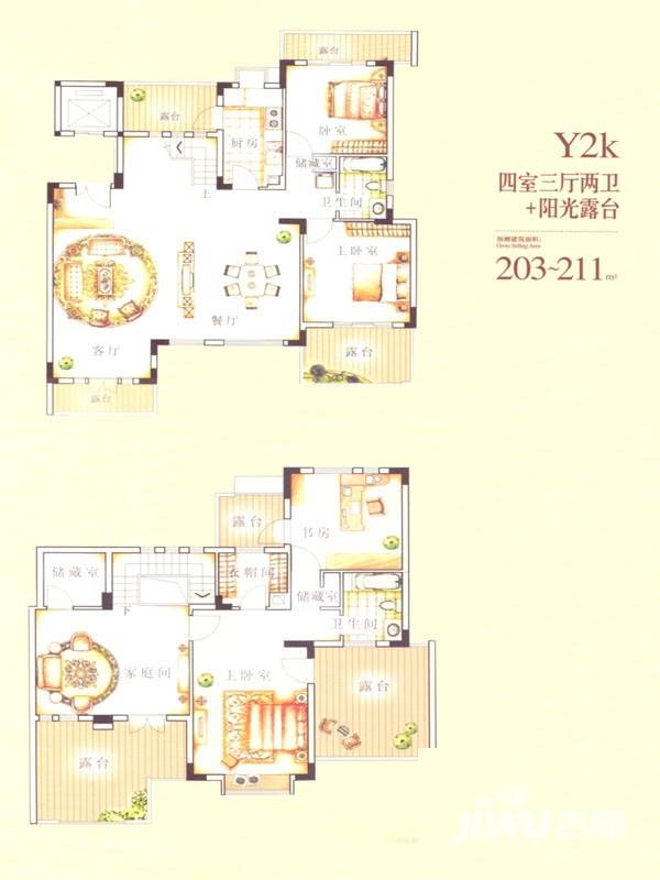 蠡湖一号户型图 花园洋房y2k-1户型 203㎡