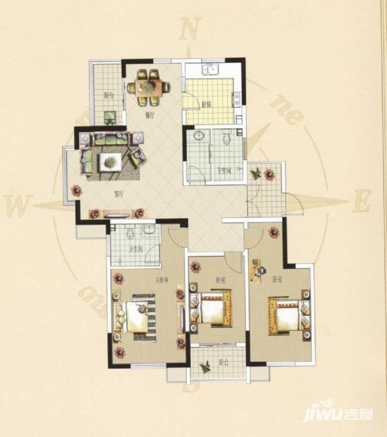 山水华府户型图 3房2厅2卫c户型平面图 135㎡