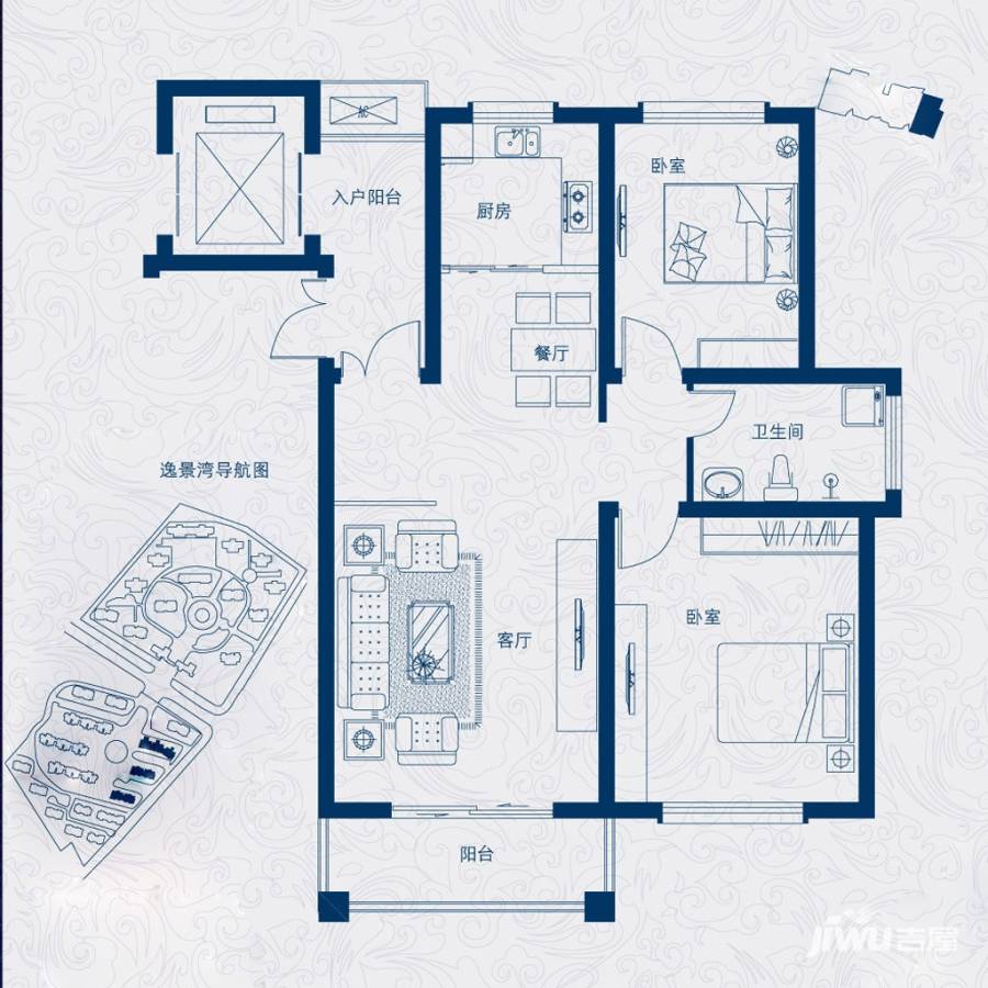 岭海逸景湾户型图 电梯洋房c-3 98.75㎡
