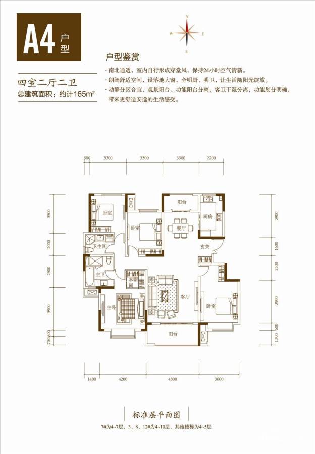 鲁能领秀城·漫山香墅漫山香墅户型图 电梯洋房a4户型四室两厅两卫