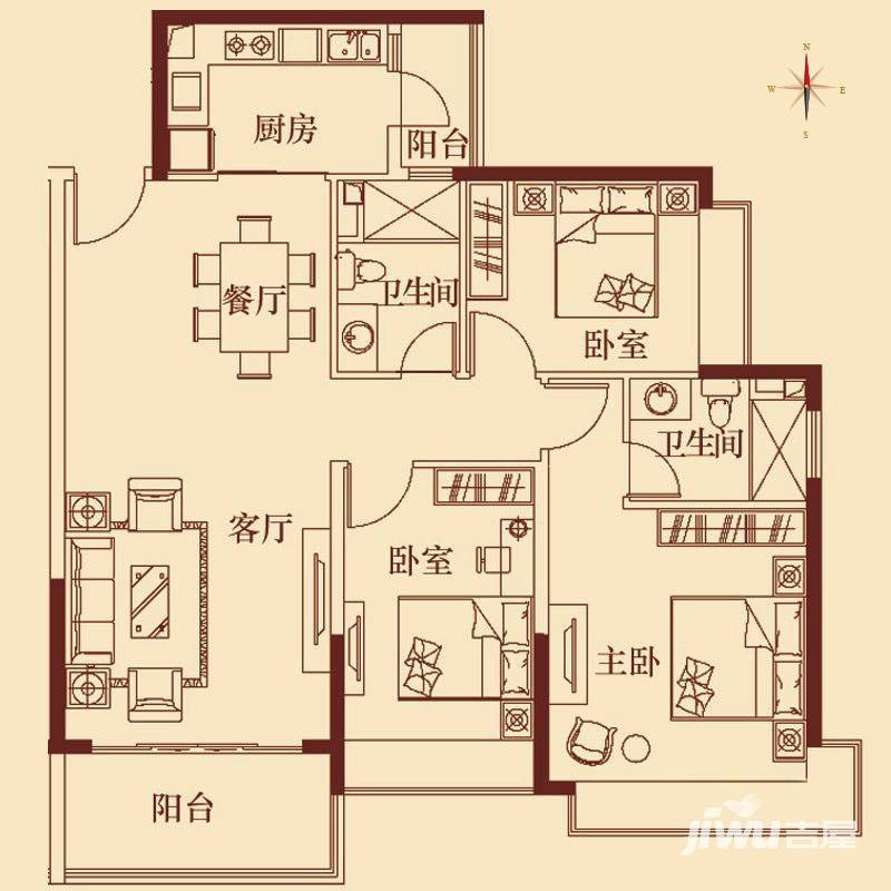 恒大城恒大城户型图 6#1户型图3室2厅2卫 135㎡