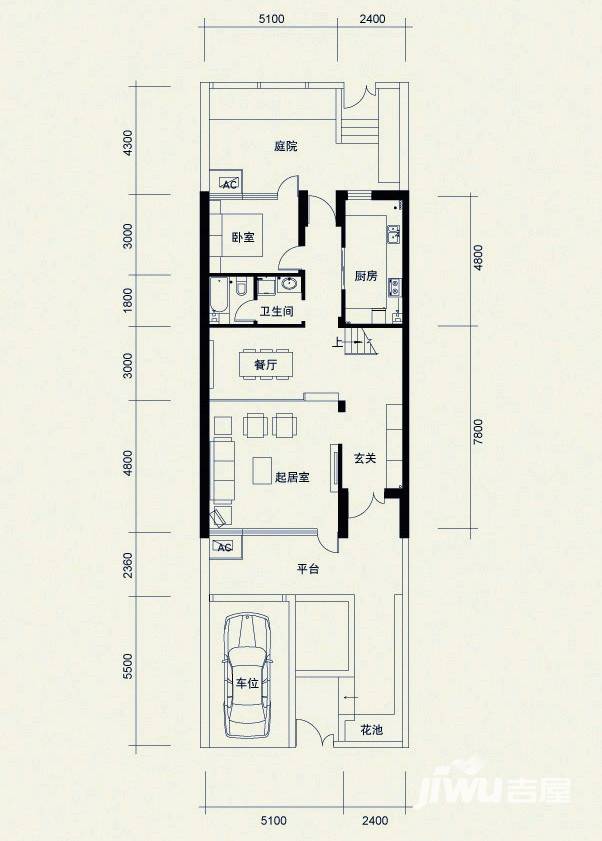 鲁商御龙湾户型图 直联排别墅21号,22号楼h2一层户型95.16米2