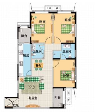 阳光100国际新城户型图 t6号楼118.36平米三室两厅一卫k户型