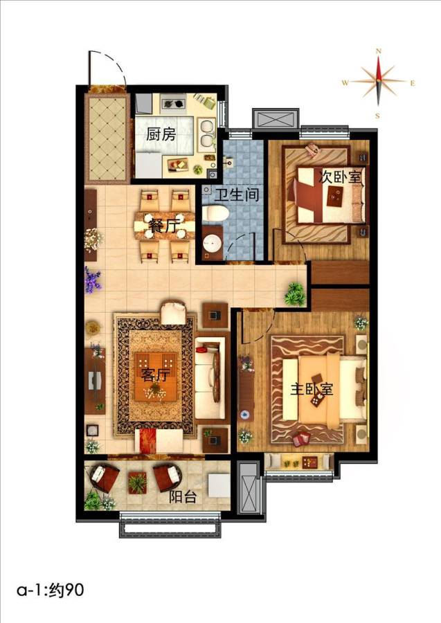 中建国熙台中建·国熙台户型图 两室两厅一卫90平米户型图 90㎡