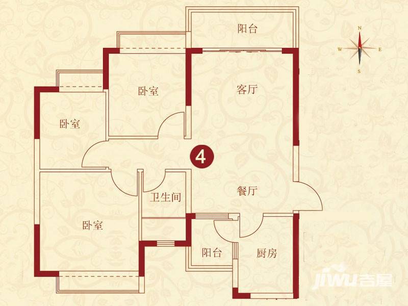 45㎡户型图|恒大绿洲3房2厅2卫户型图_长清恒大绿洲