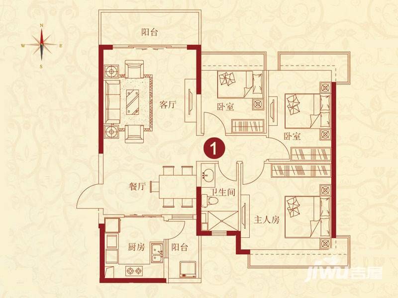 恒大绿洲恒大绿洲户型图 3号楼三室两厅一卫 119.26㎡