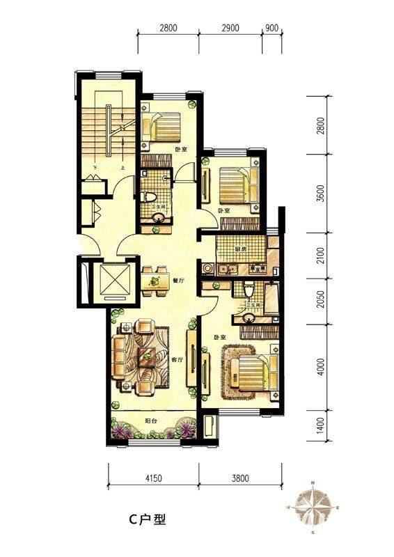 中海兰庭户型图 115平 3室2厅2卫 115㎡