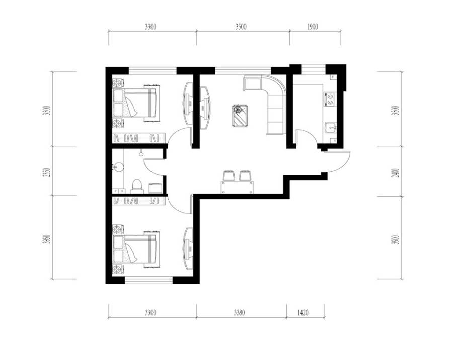 华大天朗国际社区户型图 a户型 二室二厅一卫 60-70平方米 60平方米㎡