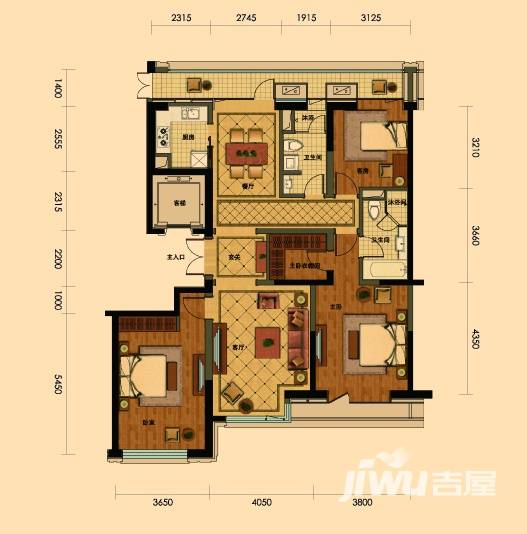 万科南湖春晓绿城南湖春晓户型图 d1三室两厅两卫160平米 160㎡