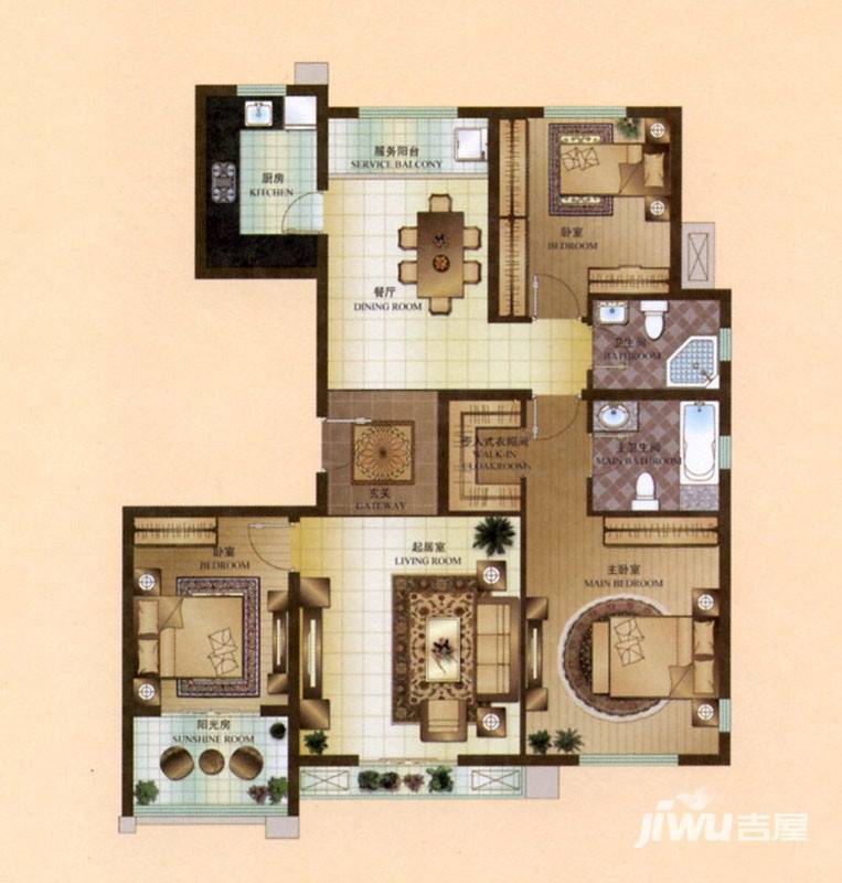 世纪瑞庭世纪瑞庭户型图 二期10/11/#楼g1户型3室2厅2卫1厨 135㎡