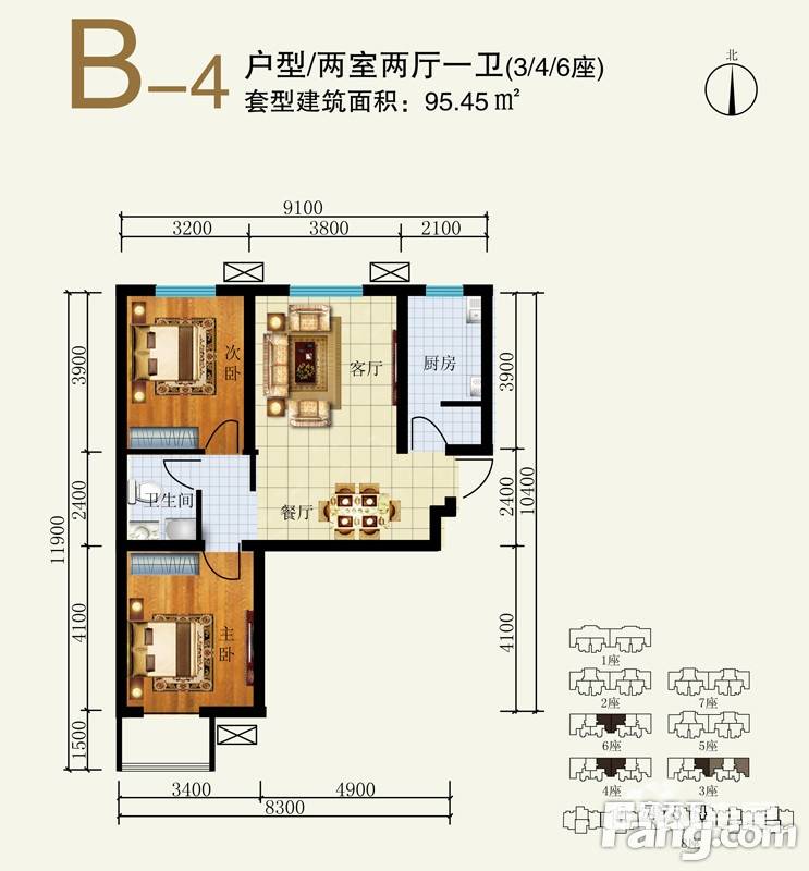 大业时代广场·唐山义乌国际商贸户型图 3# 4# 6# b-4户型 2室2厅1卫