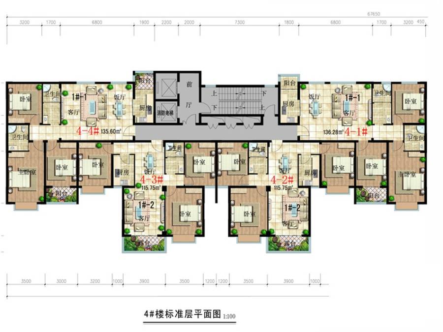 华宁春天华宁春天户型图 4号楼标准层平面图