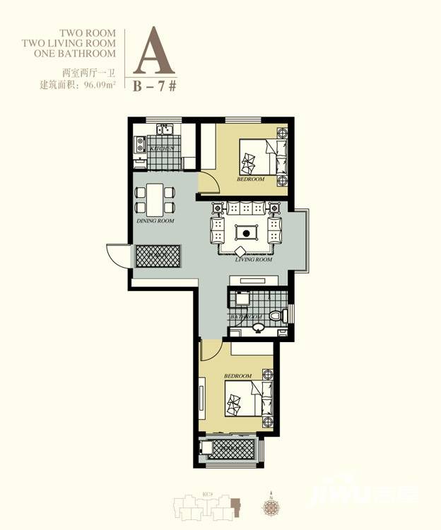 天洲视界城天洲视界城铂悦户型图 b7号楼a户型 二室二厅一卫 96.09㎡