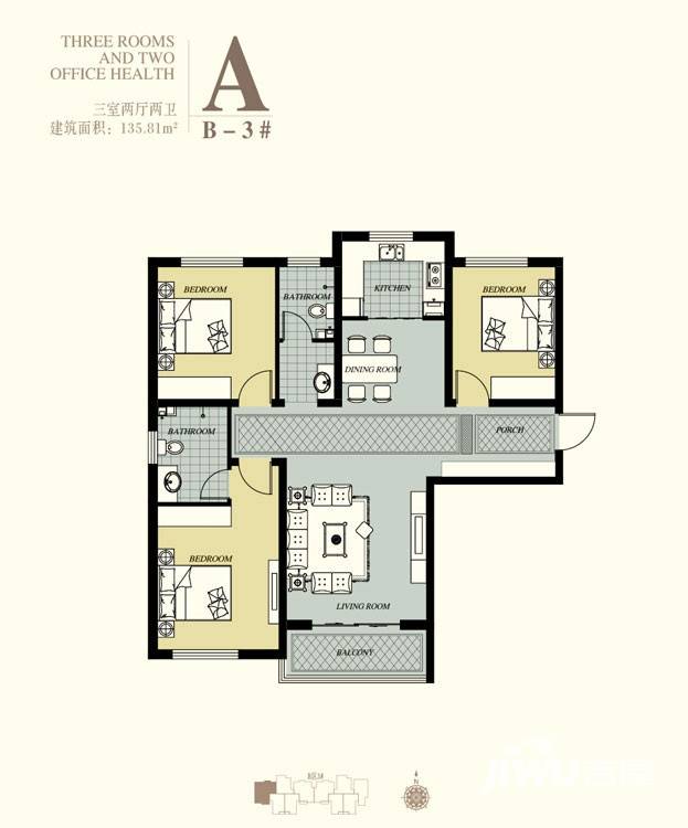 天洲视界城天洲视界城铂悦户型图 a户型三室两厅两卫 135.81㎡