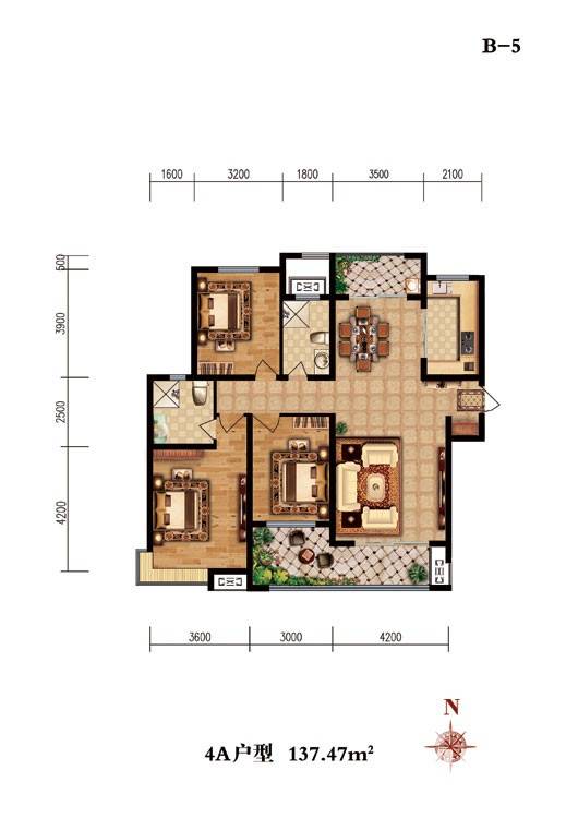 润德天悦城润德天悦城户型图 三室二厅二卫户型 137.47㎡