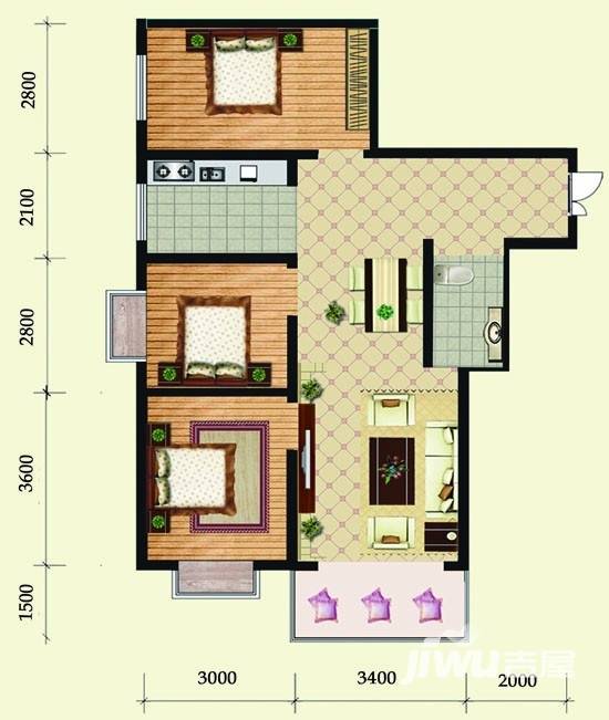 金峰帝景户型图 三室两厅一卫100.11平米 100.11㎡