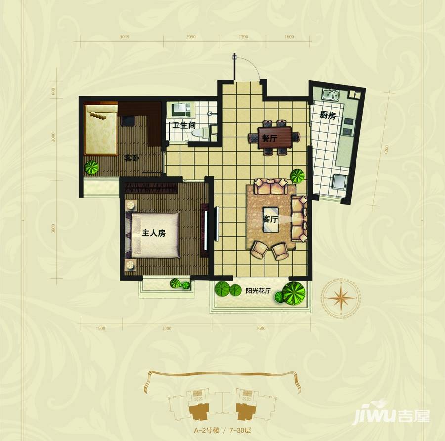 阳光汾河湾户型图 阳光汾河湾c\"户型两室两厅一卫 85.32㎡