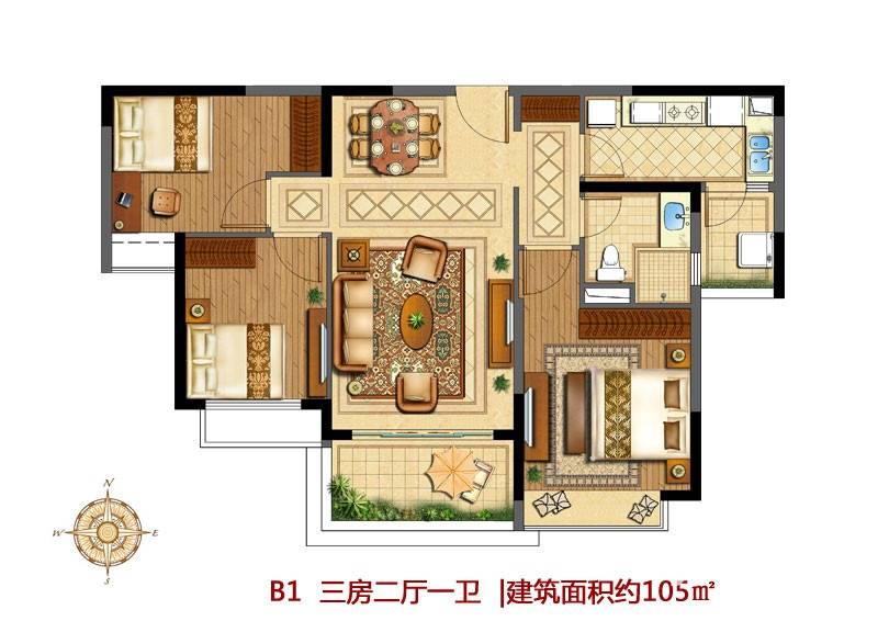 恒大山水城恒大山水城户型图 二期b1户型 105㎡