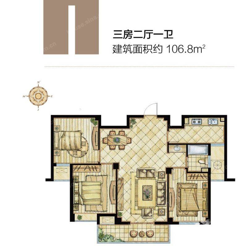 世茂龙湾户型图 公寓i户型 106.8㎡