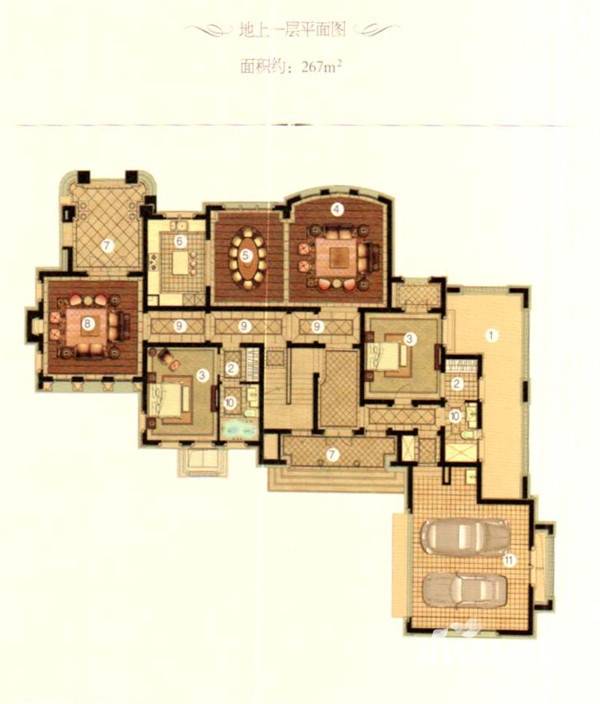 白沙湾玫瑰园户型图 b户型地上一层 267㎡