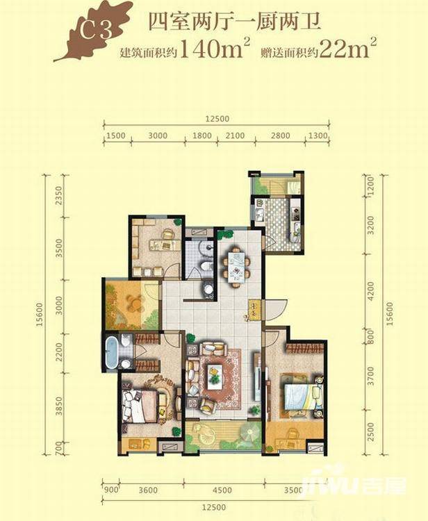 西安明威橡树湾c3户型户型图_首付金额__0.0平米 吉屋网