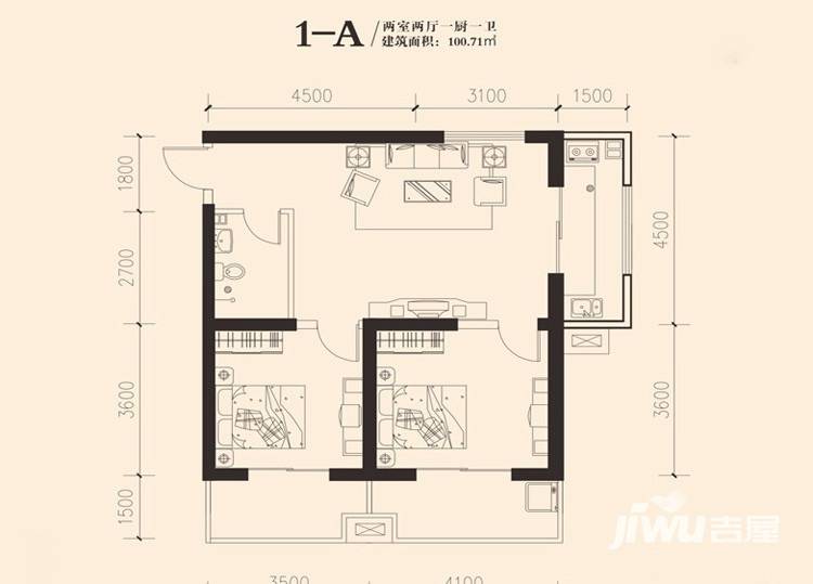 东岸阳光东岸阳光户型图 100平米两室两厅一厨一卫