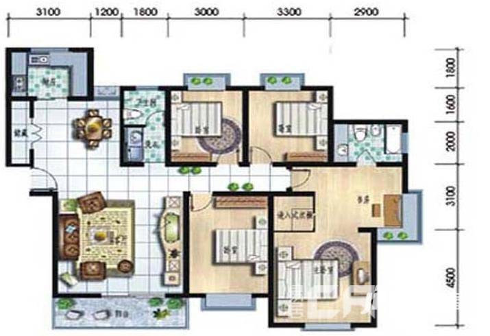 广厦水岸东方户型图 四房二厅二卫 -100套 178㎡