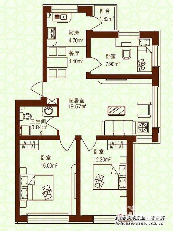 公元天下户型图 三居一室一厅