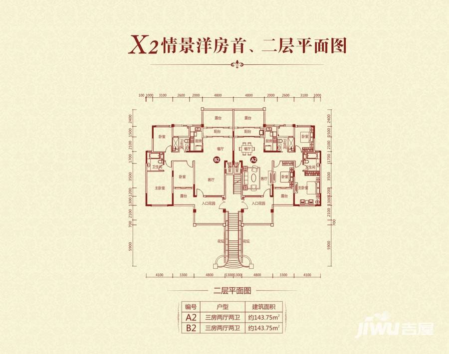 恒大金碧天下恒大金碧天下户型图 x2情景洋房二层平面图 143㎡