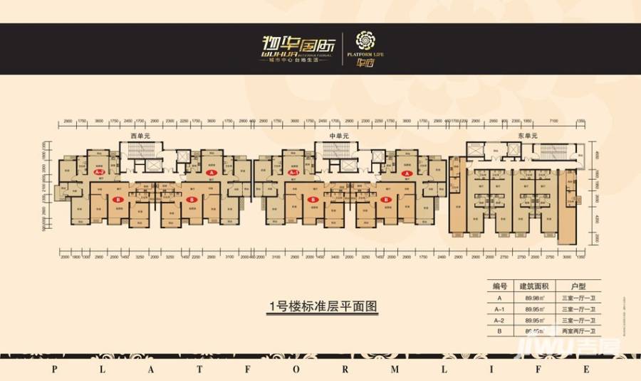 物华国际户型图 1号楼标准层平面图