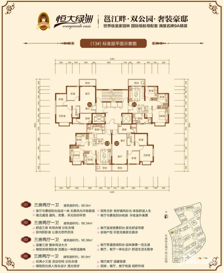 恒大绿洲南宁恒大绿洲户型图 13#90平米