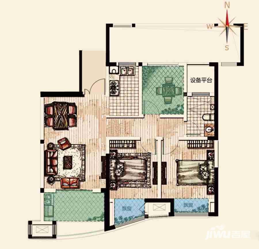 翡丽蓝湾户型图 1-b 88.97㎡