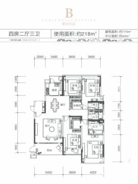 荣和天誉户型图 奢阔名邸b户型 174㎡