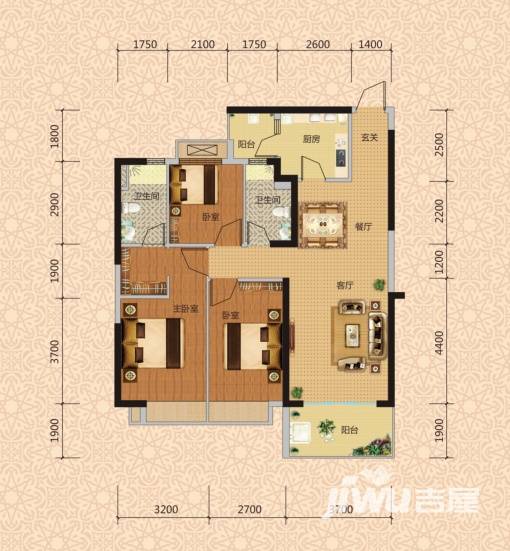 恒大翡翠龙庭户型图 116 三房两厅两卫 116㎡