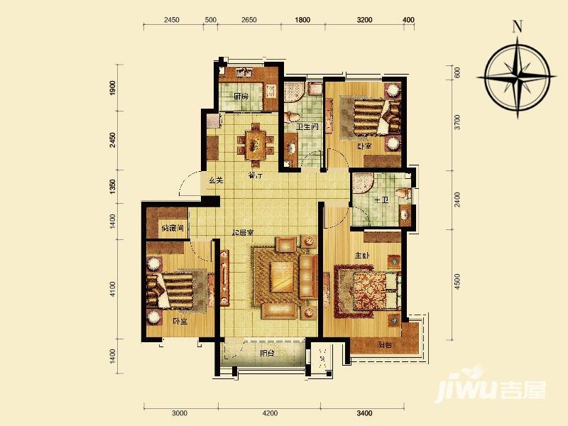 新世界朗悦居户型图 ea8 三室二厅二卫 120.71㎡