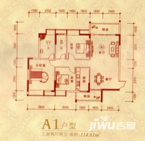 阳光金苑户型图 a1户型 三室两厅两卫 114.61㎡