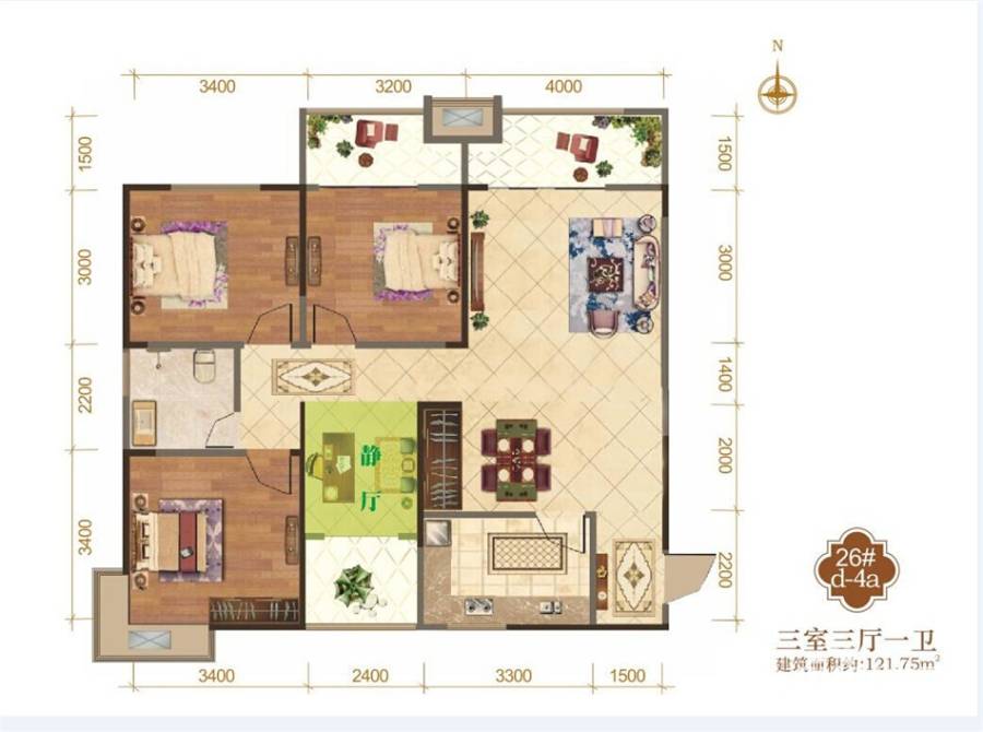 洛阳美伦·橖颂美伦香颂户型图 121.75㎡户型图_首付