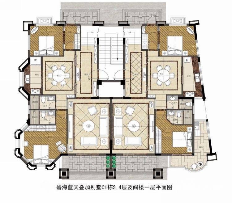碧海蓝天碧海蓝天户型图 叠加别墅c1栋3,4层及阁楼一层平面图