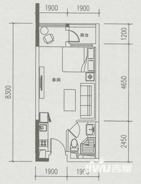 阳光未来城户型图 a1栋02,03,07,08,11,15单元 34㎡