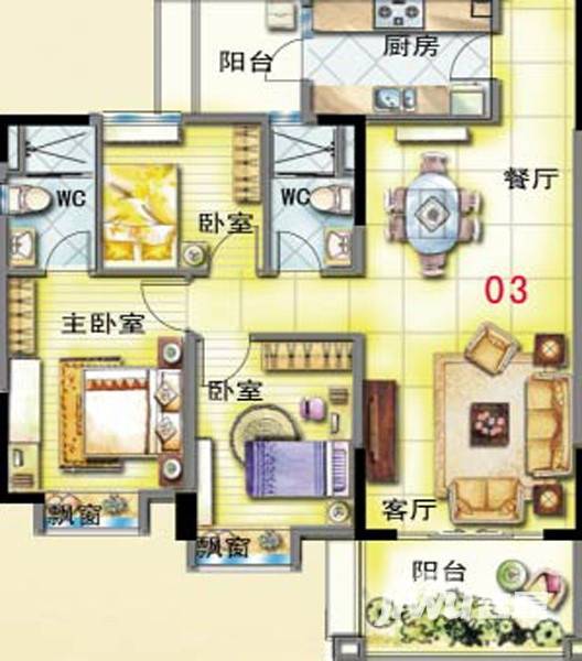 肇庆碧桂园山湖城户型图 囍居4号楼03户型 123.19㎡