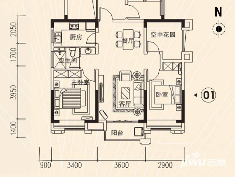 沿海馨庭户型图 15座 01单元 90㎡