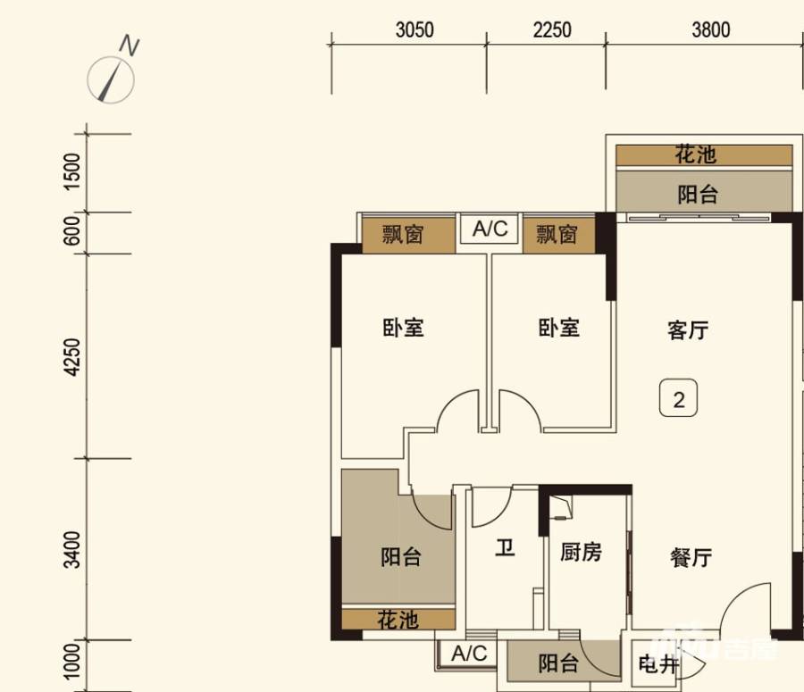 长信银湾户型图 20栋02单位 82㎡